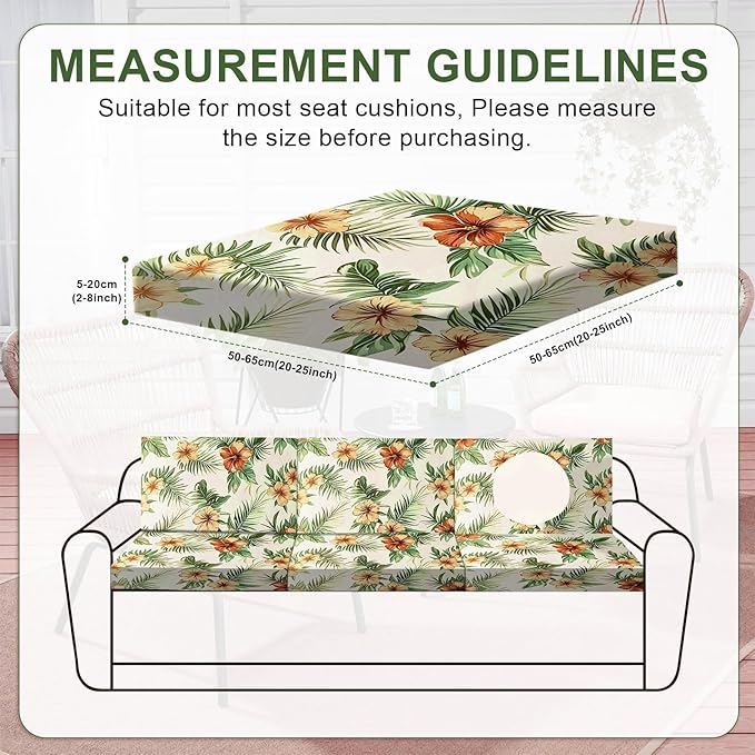 HANDONTIME 8Pcs Outdoor Patio Cushion Covers Floral Leaves Stretch Couch Cushion Cover Patio Couch Slipcover for Outdoor/Indoor Washable Non-Slip Furniture Protector for Pet (Green, Cover Only)