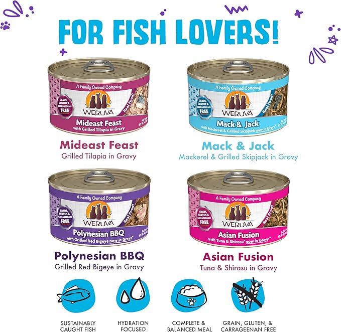 Weruva Classic Cat Food, Variety Pack, Frisky Fishin' Friends Wet Cat Food, 3oz Cans (Pack of 24)