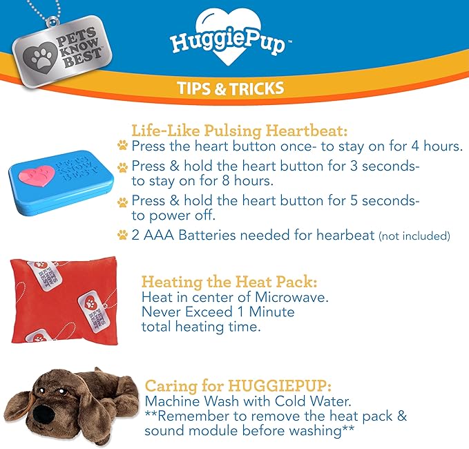 HuggiePup by Pets | Comfort Companion with Heartbeat Sleep Aide for Dogs & Puppies, Heating for Calming Relief Day or Night, Crate & Behavioral Training Essential Breeds | Chocolate