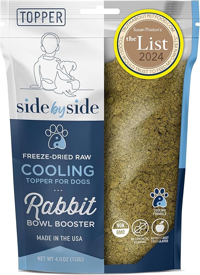Side by Side Rabbit Bowl Booster - Cooling Freeze-Dried Dog Food Topper for All Breeds - Made with Nutrients & Whole Raw Foods Toppers for Dogs - No Artificial Additives or Fillers (4 oz, 2-Pack)