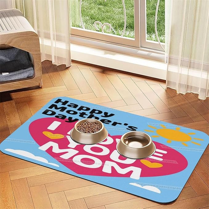 Pet Feeding Mat Absorbent Dog Mat for Food Water Bowl No Stains Quick Dry Water Dispenser Mats Happy Mother's Day Floral Gift Mom Sun Dog Accessories Pet Supplies Bowl for Messy Drinkers 24x16In