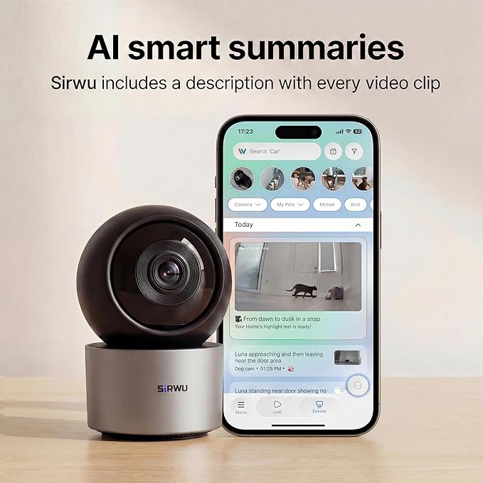 AI Pet Camera, 2K 3MP Dog Camera with AI Multi-Pet Recognition & Behavior Analysis, 360° View Cat Monitor, Dual-Band WiFi, Gray