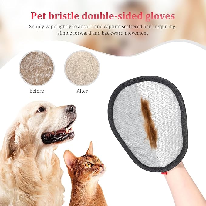 Pet Hair Removal Glove, Five-Finger Grooming and Cleaning Supplies, Electrostatic Pet Hair Remover for Clothes, Fabric, Couch, Sofa, Bed, Carpet, Furniture, Car Seat, and Shedding Washing