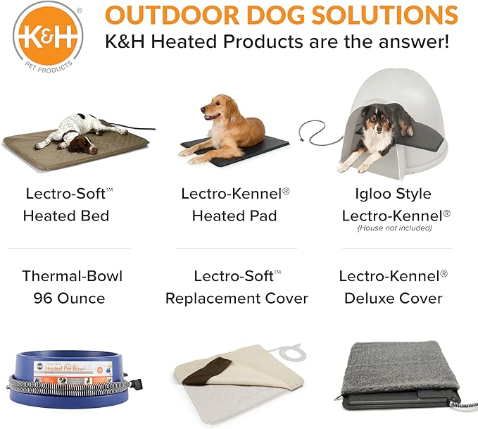 K&H Pet Products Lectro-Soft Orthopedic Outdoor Heated Dog and Cat Bed for Medium Dogs or Big Cats, Soft/Flexible Safety Listed Warming Pad, Waterproof, Washable Cover - Medium 24 X 19in Tan 40W