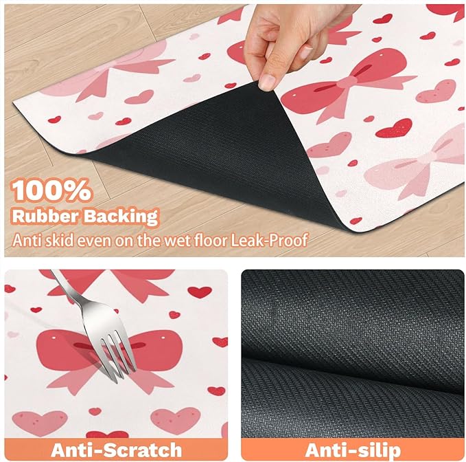 Bow Dog Food Mat for Floors Absorbent, Quick Dry Water Dispenser Mat for Food, Water, Pet Supplies 16" x 24", Love