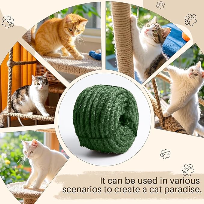 Sisal Rope for Cat Scratcher 1/4" 200 Ft Cat Tree Twine for Repairing Cat Scratching Post Replacement DIY Hemp Rope for Carpet Mat, Pet, and Crafts Gardening Home Decorating