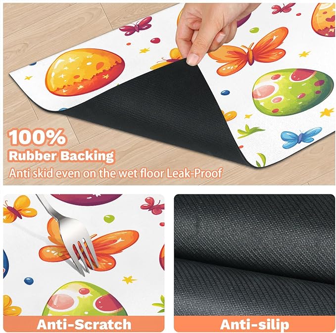 Spring Easter Dog Food Mat for Floors Absorbent Dog Bowl Mat for Food and Water Dispenser Quick Dry Cat Food Placemat Pet Supplies 17" x 30", Spring Butterfly