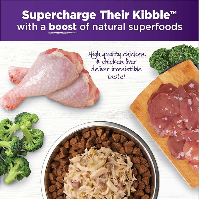 Wellness Bowl Boosters Simply Shreds Wet Dog Food Topper for Small, Medium, & Large Breeds, Grain Free, Natural, Chicken Liver & Broccoli, 2.8 Ounce Pouch (Pack of 12)