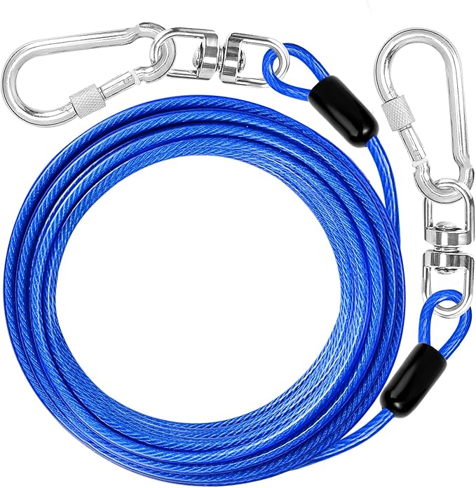 jenico Dog Tie Out Cable: 30 ft Dog Lead for Yard - Heavy Duty Chain Leash Outside for Small Large Dogs Up to 500 lbs - Outdoor Dog Runner Tether
