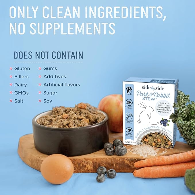 Side by Side Pork & Rabbit Stew - Cooling Wet Dog Food & Dog Food Topper - Made with Nutrients & Whole Raw Ingredients - Human-Grade, No Artificial Additives or Fillers - USA Made (12.5 oz, 6-Pack)