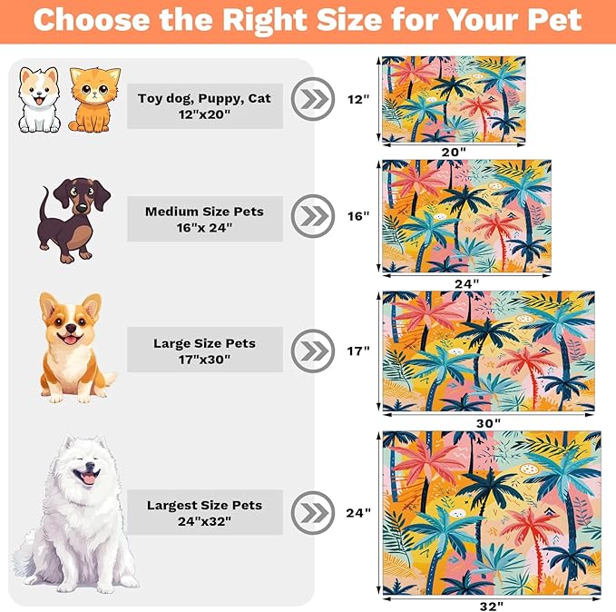 Palm Tree Dog Food Mat for Floors Absorbent, Quick Dry Water Dispenser Mat for Food, Water, Pet Supplies 17" x 30", Tropical Plant