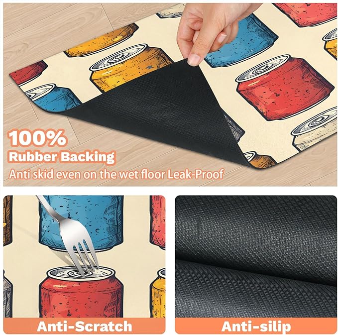 Vintage Beverage Dog Food Mat for Floors Absorbent Dog Bowl Mat for Food and Water Dispenser Quick Dry Cat Food Placemat Pet Supplies 16" x 24", Colorful