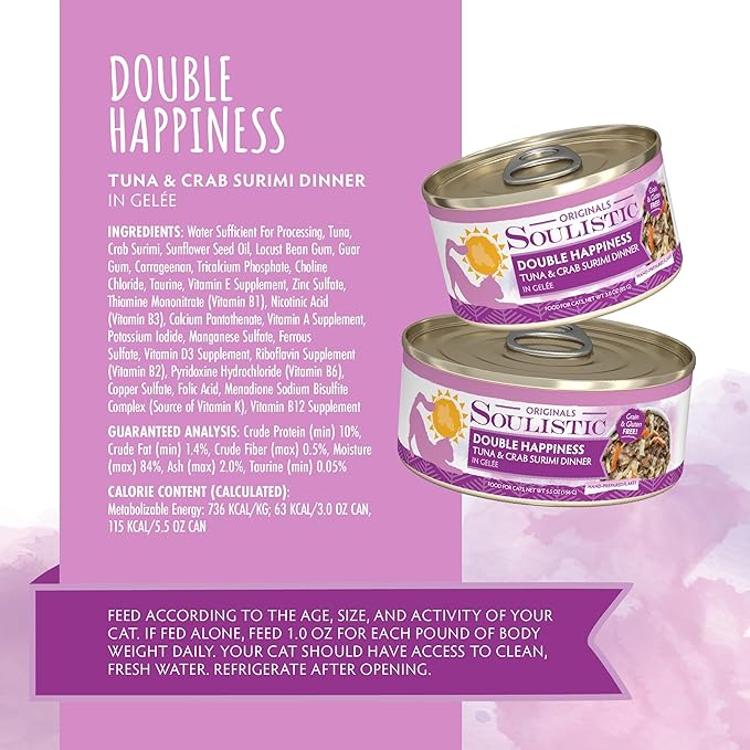 Soulistic Originals, Double Happiness Tuna and Crab Surimi Dinner in Gelée, 3oz Can, Pack of 12