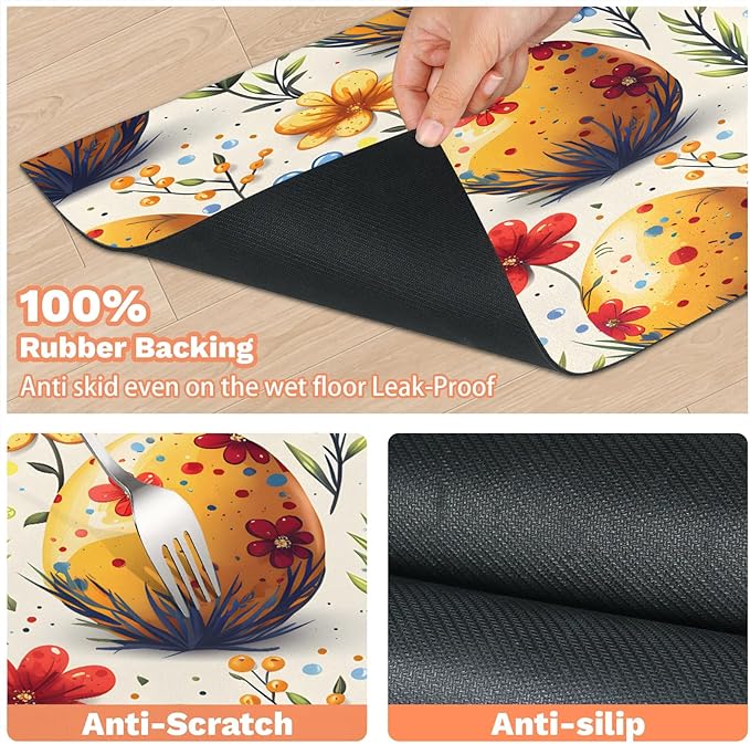 Easter Eggs Dog Food Mat for Floors Absorbent Dog Bowl Mat for Food and Water Dispenser Quick Dry Cat Food Placemat Pet Supplies 12" x 20", Watercolor Wildflower