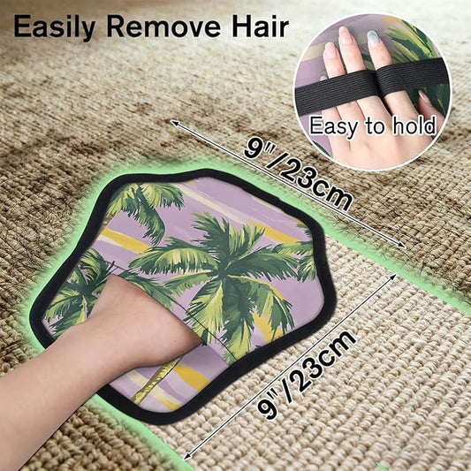 Reusable Pet Hair Removal Glove Palm Trees Theme Magic Brush for Cat & Dog Hair Remover for Car, Sofa, Bedding, Clothes - 9x9 Mitt Washable