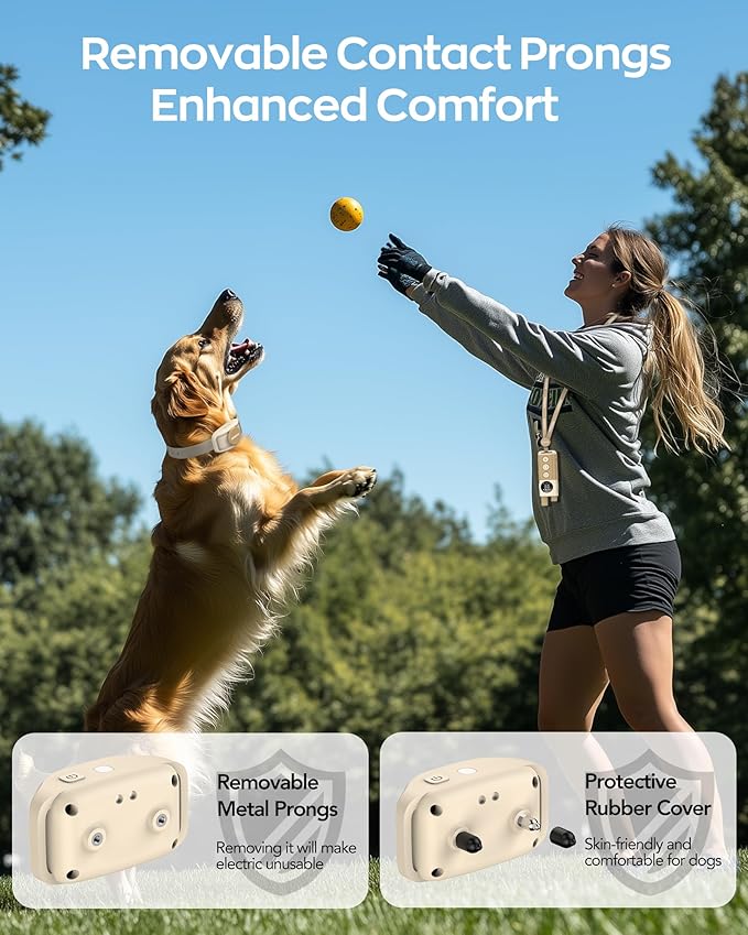 Jugbow Dog Training Collar - Electric Dog Shock Collars with Remote Control, IPXE E-Collar for Small Medium Large Dogs, Beep, Vibration, Safe Stastic, LED Light & Rechargeable (Beige)