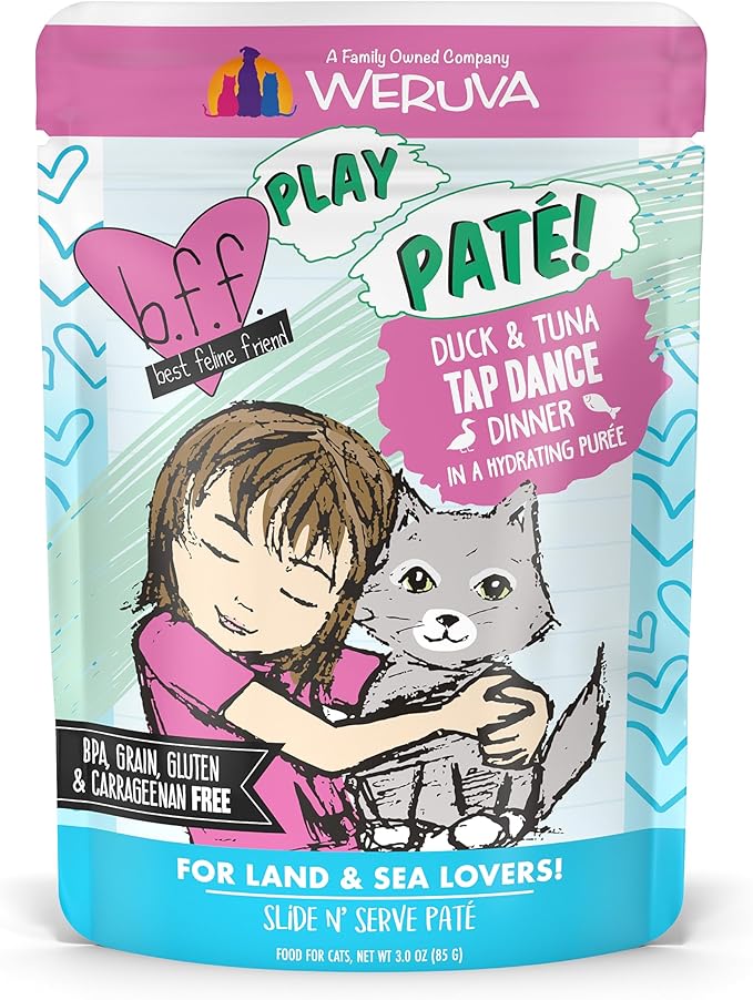 Weruva B.F.F. Play - Best Feline Friend Paté Lovers, Aw Yeah!, Duck & Tuna Tap Dance with Duck & Tuna, 3oz Pouch (Pack of 12)