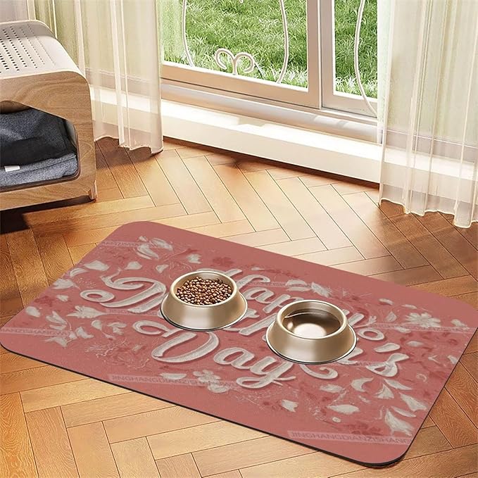Absorbent Dog Water Cat Mat for Food Water Bowl Quick Dry Happy Mother's Day Floral Gift for Mom P Pet Feeding Mats No Stains Dog Food Mat Pet Accessories Supplies Cat Bowl Mats 24x16In