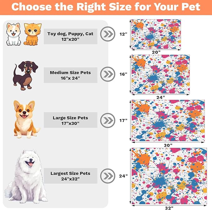 Colorful Graffiti Dog Food Mat for Floors Absorbent Dog Bowl Mat for Food and Water Dispenser Quick Dry Cat Food Placemat Pet Supplies 17" x 30", Watercolor Graffiti