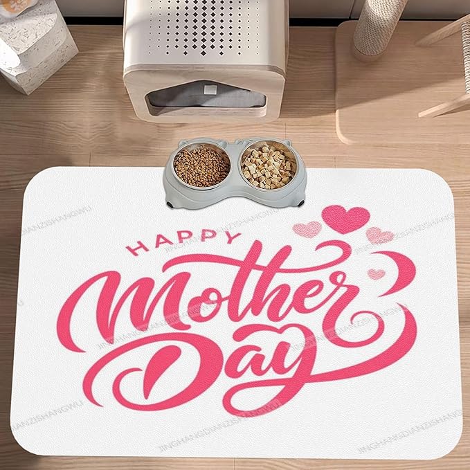 Dog Food Mat Dog Mat for Food and Water 18X12In Happy Mother's Day Floral Gift for Mom Gu No Stains Cat Pet Feeding Mats Water Bowl Messy Drinkers