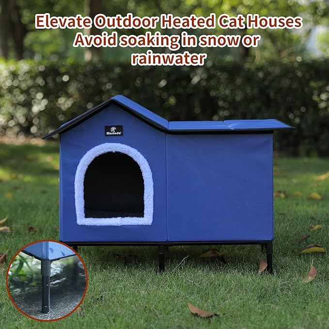 Large Heated Cat Houses for Outdoor Cats in Winter, Heated cat House for Indoor and Kitty Shelter for Your Pet to Stay Warm and Cozy,Easy to Assemble. (Dark Blue, Large)