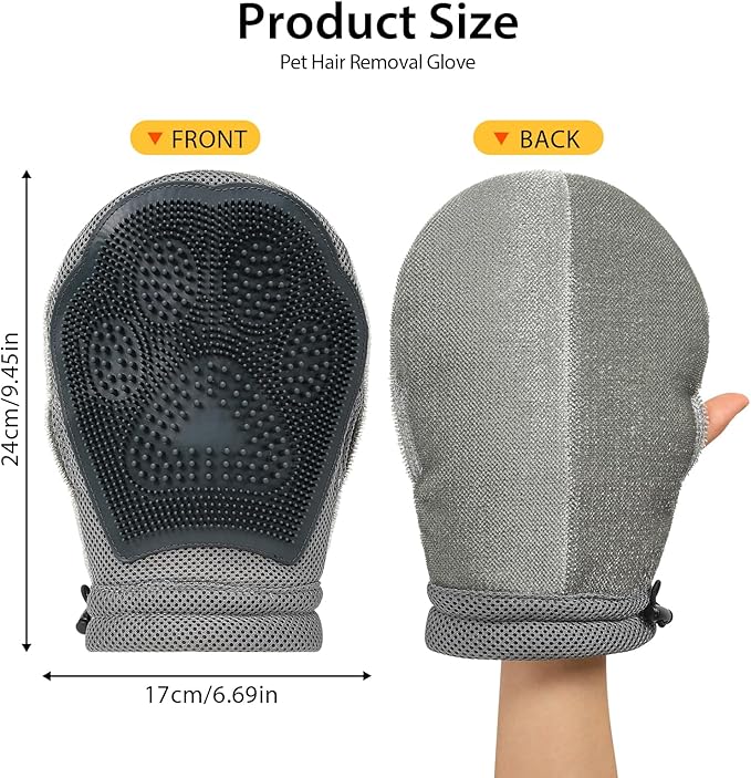 LIANZIMAU Dual Side Pet Hair Remover Glove Electrostatic Pet Hair Remover for Cat Dog Furniture Couch Car Seats Reusable with Thumb Hole Adjustable Wrist Strap (1 PCS)