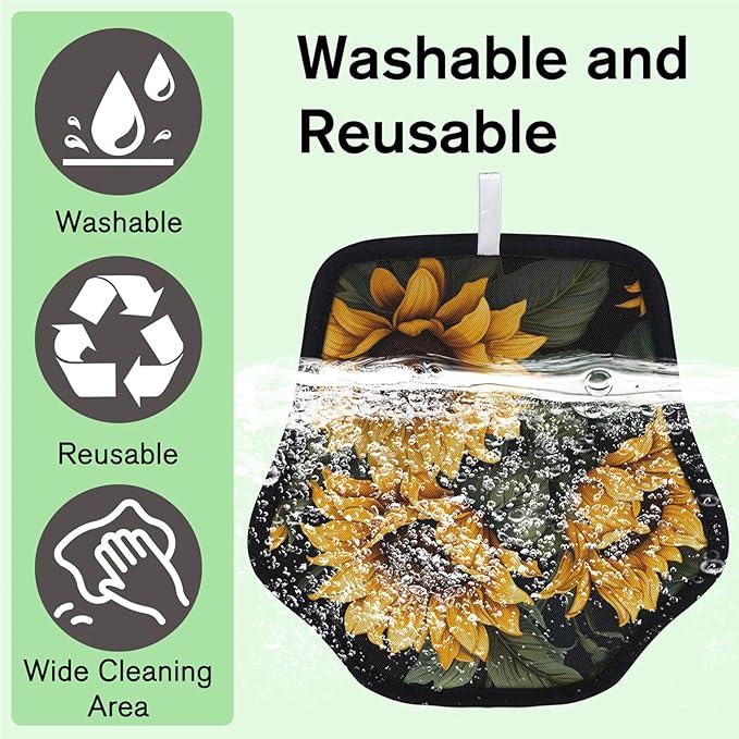 Reusable Pet Hair Removal Glove Beautiful Sunflower Theme Magic Brush for Cat & Dog Hair Remover for Car, Sofa, Bedding, Clothes - 9x9 Mitt Washable