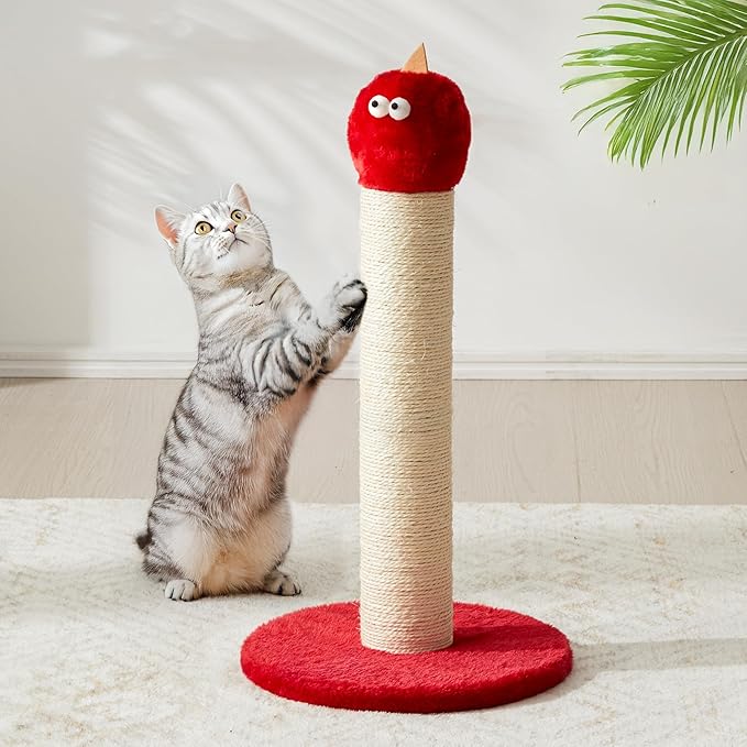 22'' Cat Scratching Post, Cat Scratchers Tree Tower for Indoor Kitty with Extra Wide 13.4" Stable Base, Scratching Post with Natural Sisal & Velvet Fabric for Small, Medium Cat, Red