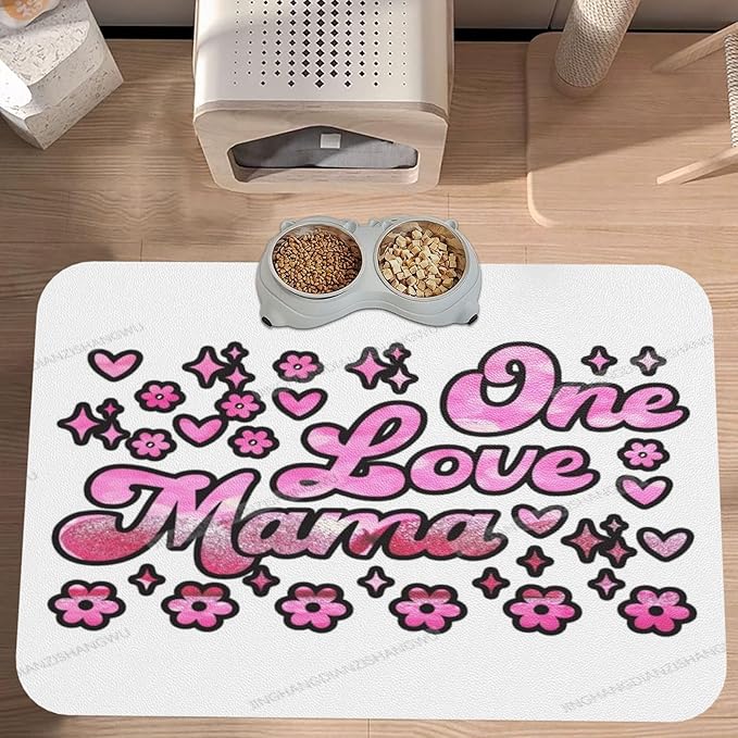 Dog Food Mat Happy Mother's Day Floral Gift for Mom Jx Absorbent Water Bowl Mats Cat Pet Feeding Placemats 24x16In