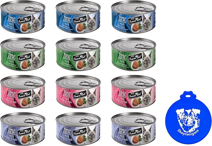 Felicia's Fabulous Finds Fine Dining Pate Wet Cat Food in 4 Flavor: 3 Tuna with Shrimp, 3 Mackerel, 3 Sardine & 3 Oceanfish with Salmon (12 Cans Total, 2.82 Ounces Each) Plus Silicone Lid