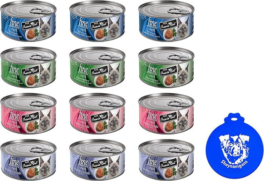 Felicia's Fabulous Finds Fine Dining Pate Wet Cat Food in 4 Flavor: 3 Tuna with Shrimp, 3 Mackerel, 3 Sardine & 3 Oceanfish with Salmon (12 Cans Total, 2.82 Ounces Each) Plus Silicone Lid