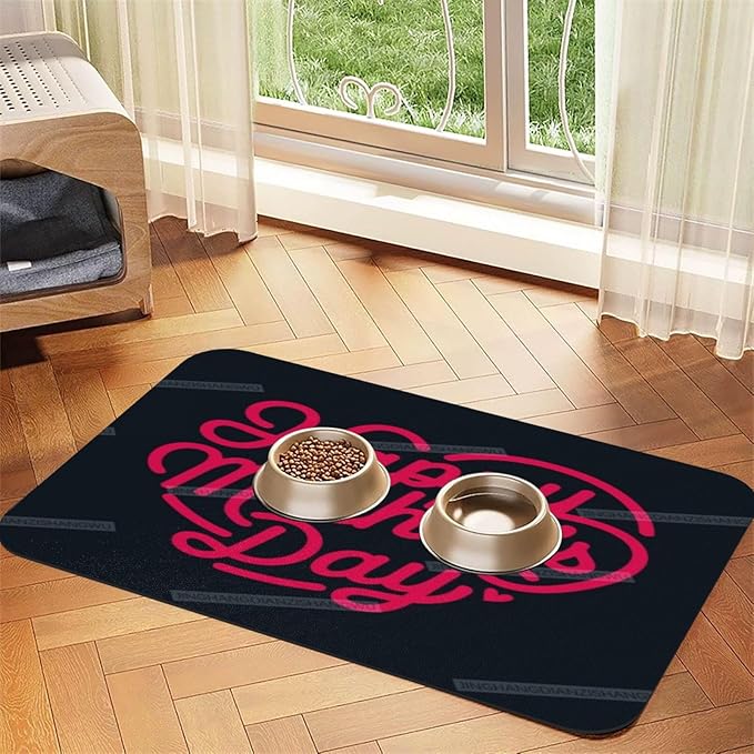 Pet Feeding Mat Absorbent Dog Mat for Food and Water Bowl Dog Accessories Happy Mother's Day Floral Gift for Mom Red Pet Supplies Dogs Quick Dry Cat Water Dispenser Mats 18X12In