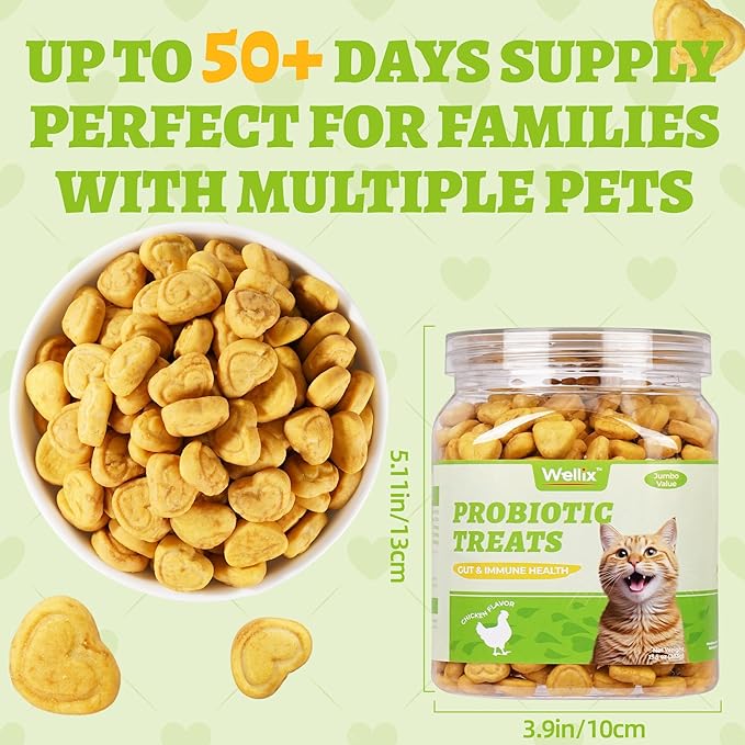 Wellix 13.5oz Probiotic Health Supplement Cat Treats for Indoor Cats - Chicken Flavor Kitten Snacks for Gut+Immune Health - Add Fos & Inulin Cat Training Biscuits