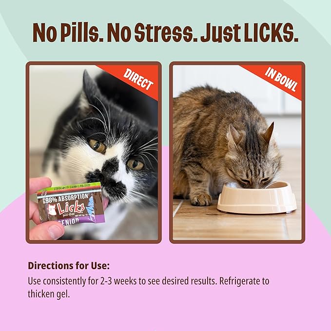 Licks Pill-Free Senior Cat - Joint Support & Digestion Supplement for Senior Cats - Immunity Vitamins & Heart Health Supplements for Older Cats - Gel Packets - 30 Use