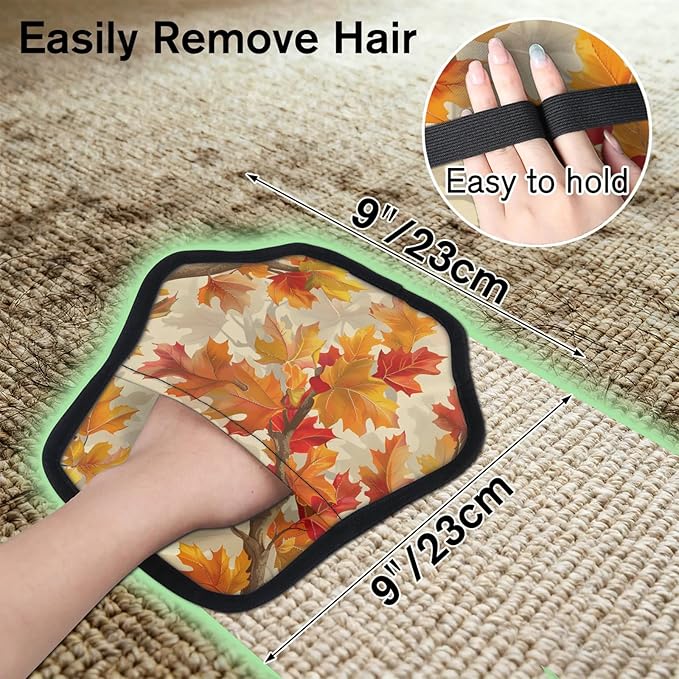 Fall Leaf Electrostatic Pet Hair Removal Glove for Cats & Dogs - Reusable Grooming Mitt for Couch, Carpet, Car Seat & Laundry - Large 9x9 Inch