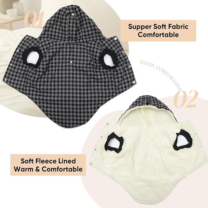 Fleece Lining Dog Hoodie for Large Dogs Extra Warm Plaid Sweater with Drawstring Hooded Coats in Winter Doggie Jacket,Black XXXL