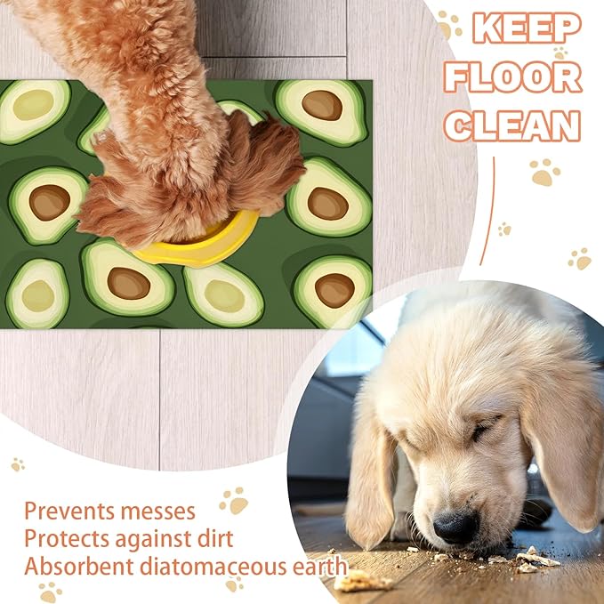 Green Avocado Dog Food Mat for Floors Absorbent Dog Bowl Mat for Food and Water Dispenser Quick Dry Cat Food Placemat Pet Supplies 17" x 30", Fruit Slice