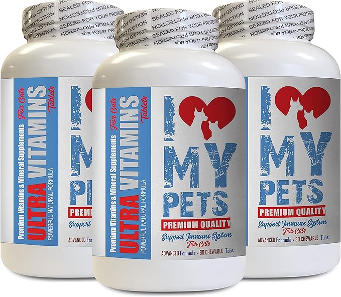 I LOVE MY PETS LLC cat Immune Booster - Ultra Vitamins - CAT Health - Mineral Boost - Vitamins for Cats Immune System - 270 Treats (3 Bottles)