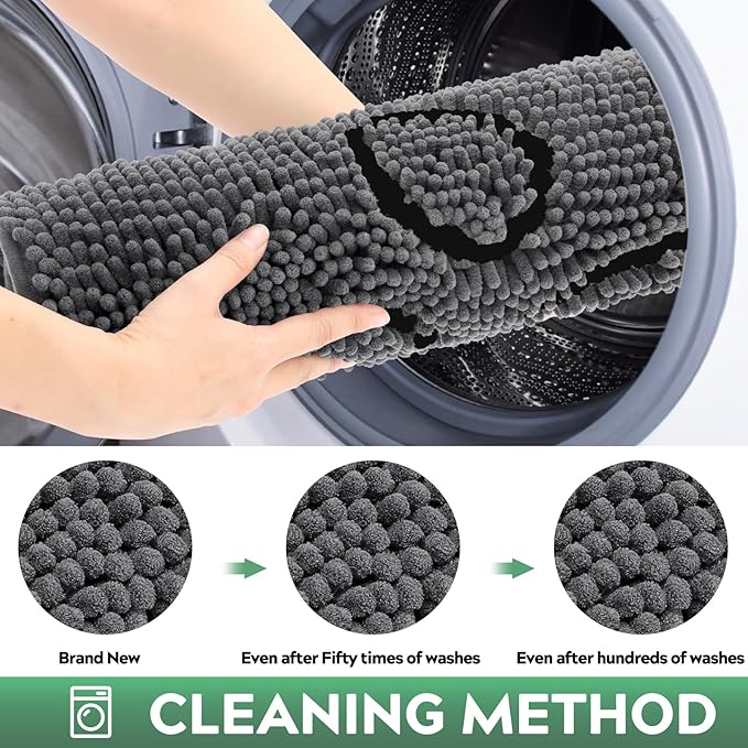 Dog Door Mat for Muddy Paws, Pet Rug Chenille Absorbent Outdoor Doormat 36"x 24", Non Slip Heavy Indoor Doormat Soft Front Inside Doormats for Entryway, Mud Paws, Patio,Dog Paw Black Grey