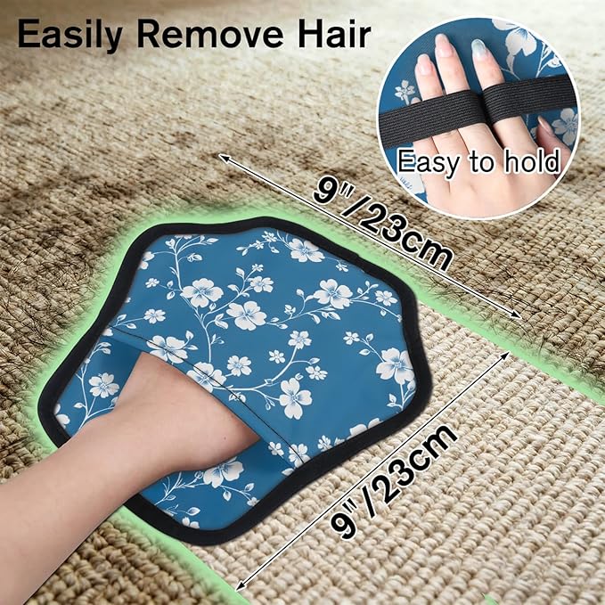 Reusable Pet Hair Removal Glove Flower Floral Print Magic Brush for Cat & Dog Hair Remover for Car, Sofa, Bedding, Clothes - 9x9 Mitt Washable