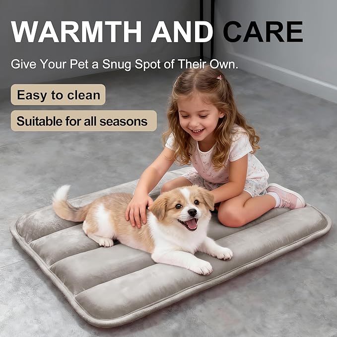 Dog Bed Mat, Reversible Dog Crate Pad with Washable Kennel Mat and Soft Foam, Flat Pet Bed for Dogs & Cats, for Crates Carriers & Travel (Light Brown, 23" L*14" W*1.5" Th)