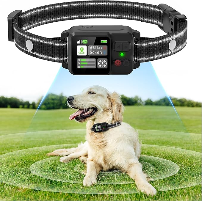 GPS Wireless Dog Fence, Electric Fence for Dogs, Electric Dog Fence with 3 Warning Strength, Range 49-6561ft, IP67 Waterproof, Rechargeable Pet Containment System for Outdoor Use Only