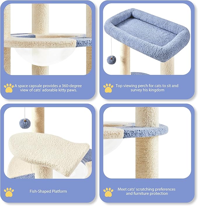 Yaheetech Cat Scratching Posts with Cat Bed, 35in Cat Scratcher with 2 Scratching Posts for Indoor Cats, Sisal Scratch Posts with Replaceable Ball for Kittens Adults Cats