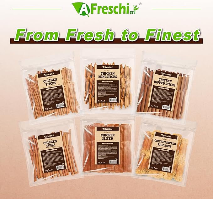 A Freschi srl Chicken Dog Treats, All Natural, Healthy & Easily Digestible, Grain-Free Puppy Chews, Low-Fat, Human Grade Training & Rewards Dog Snacks, Chicken Sticks, 24 oz Pack