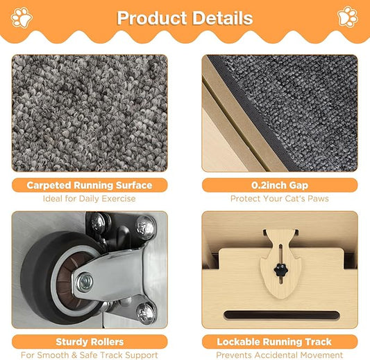 Cat Exercise Wheel Indoor, Quiet Medium Cat Treadmill with Detachable Carpeted Runway & Lock, 38.2” Exercise Running Wheel for Pet’s Health and Entertainment, (Natural, M)