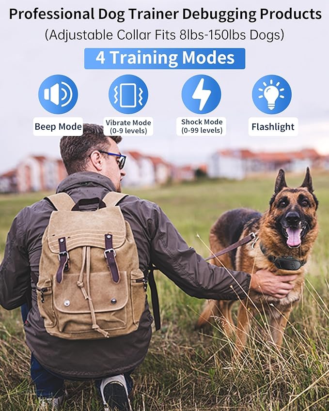 Dog Shock Collar with Remote Control – Shock Collar for Dogs 15–120 lbs, 2000FT Long Range Dog Training Collar with Remote IPX7 Waterproof Rechargeable 4 Safe Modes for Small Medium Large Dogs Gray