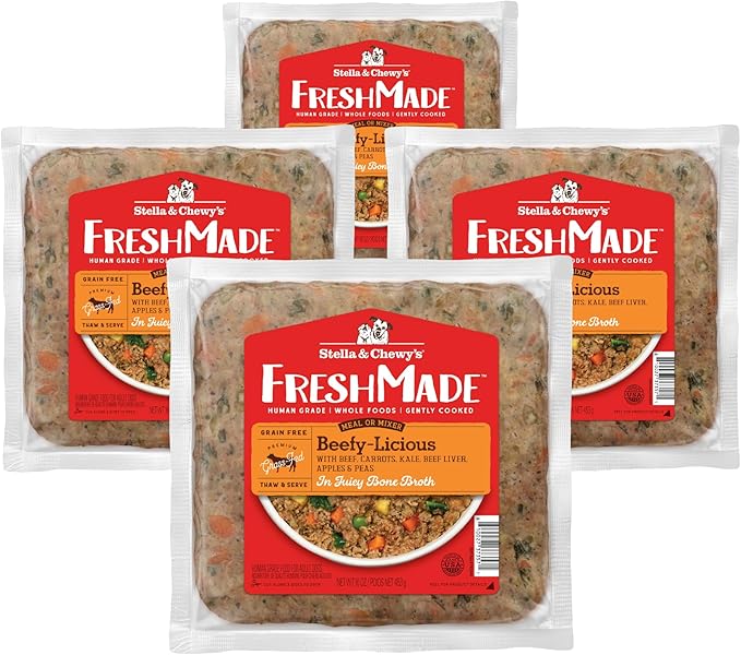 Stella & Chewy's FreshMade Frozen Fresh Grain-Free Beefy-Licious Dog Food, 16-oz Pouch (Pack of 4)