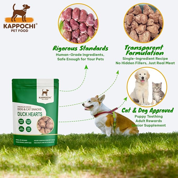 Freeze-Dried Duck Hearts Dog Treats, 3.5oz(100.0g), 100% Single Ingredient, High Protein Training Treats, Natural & Raw, No Additives, Grain Free, Gluten Free