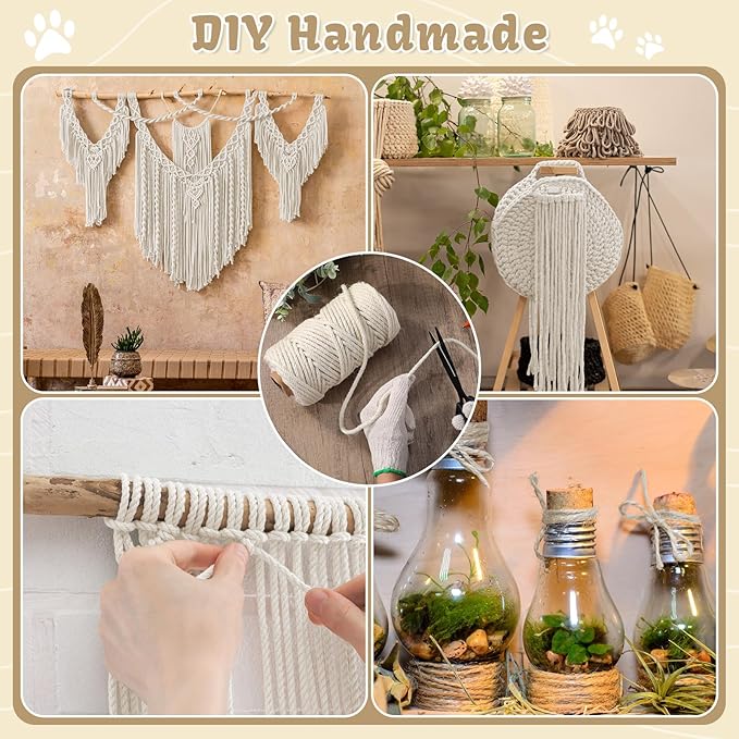 1/4inch ×164Ft Natural Cat Tree Hemp Rope, DIY Repair and Replace Scratching Post Sisal Rope for Scratching Post Cat Tree Tower DIY (White)