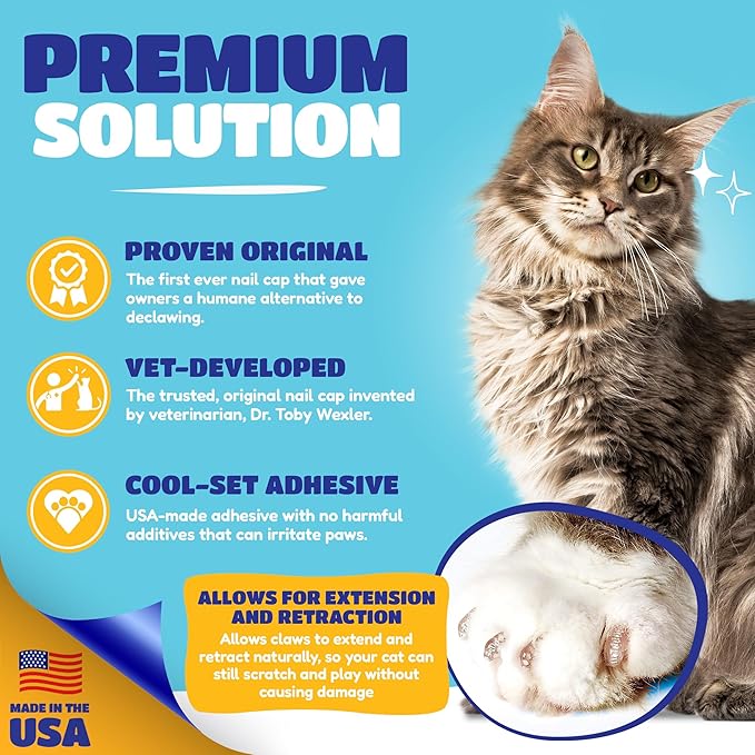Soft Claws Cat Nail Caps for Medium Cats – (40 Caps, Green) - Made in USA - Veterinarian-Developed | Protects Furniture & Skin - Easy to Apply, Long-Lasting Anti-Scratch Soft Cat Claw Covers